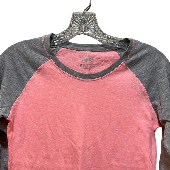 Justice Girl’s Long Sleeve Baseball Tee Grey Coral Size 14 - Picture 3 of 6